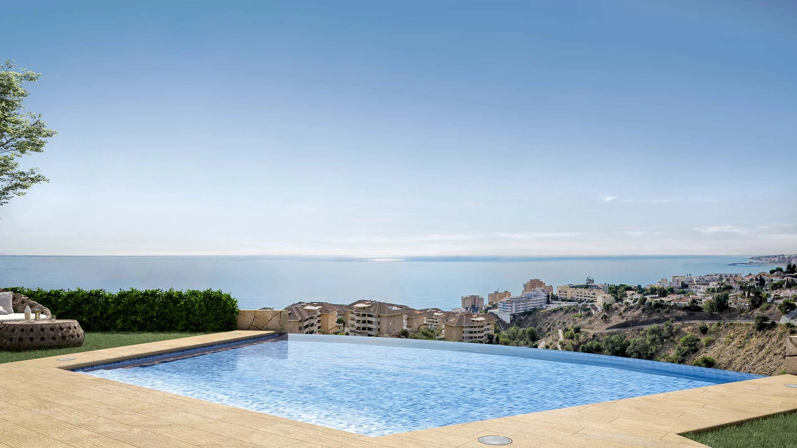 Disfrute de impresionantes vistas panorámicas al mar desde la magnífica piscina infinita para residentes.