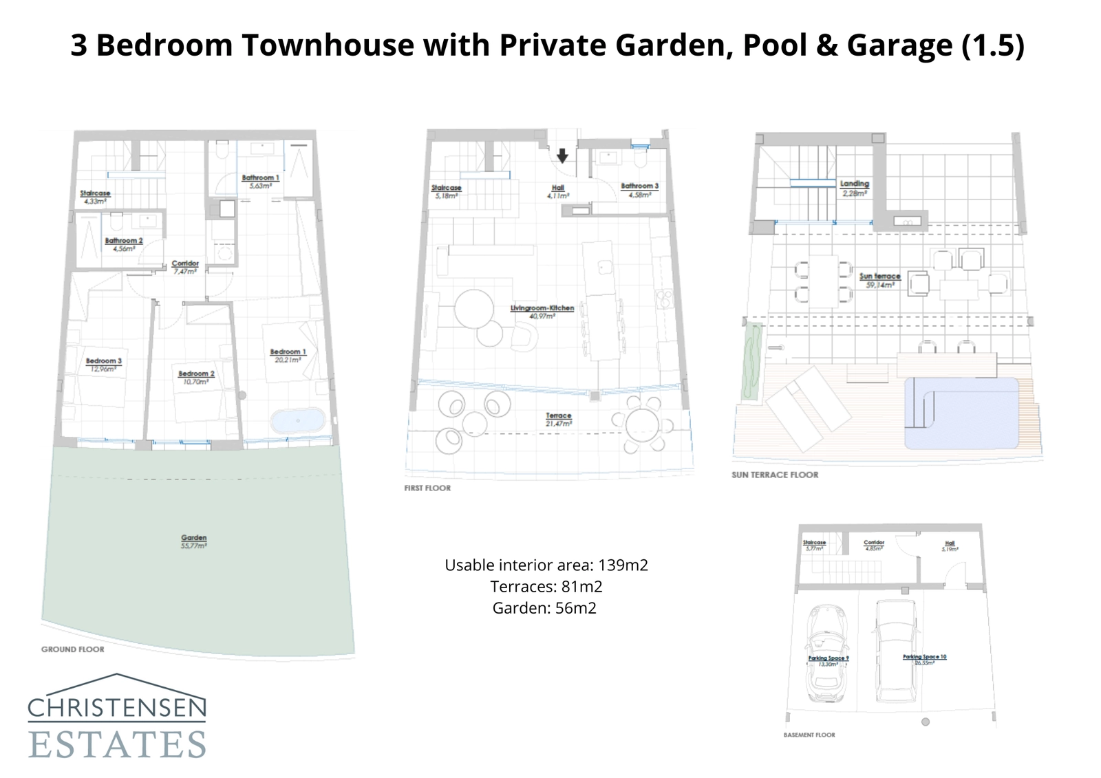 Un diseño alternativo de 3 dormitorios, que muestra amplios salones que se abren a una terraza y un generoso espacio de jardín.