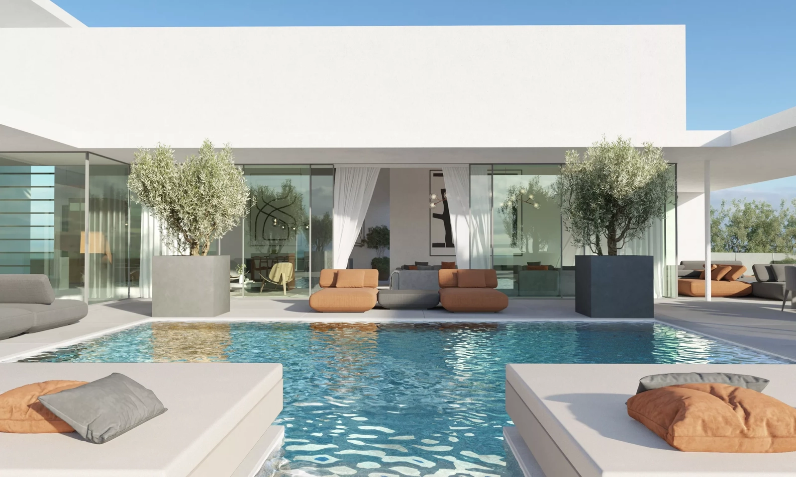La piscina privada y el solárium, un oasis perfecto para disfrutar del cálido clima mediterráneo.
