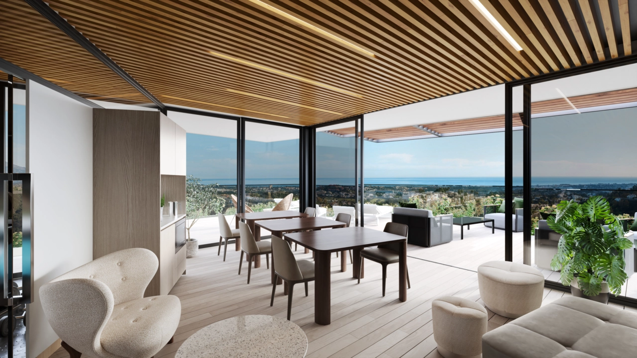 Una elegante zona de co-working ofrece un entorno productivo para trabajar y celebrar reuniones.