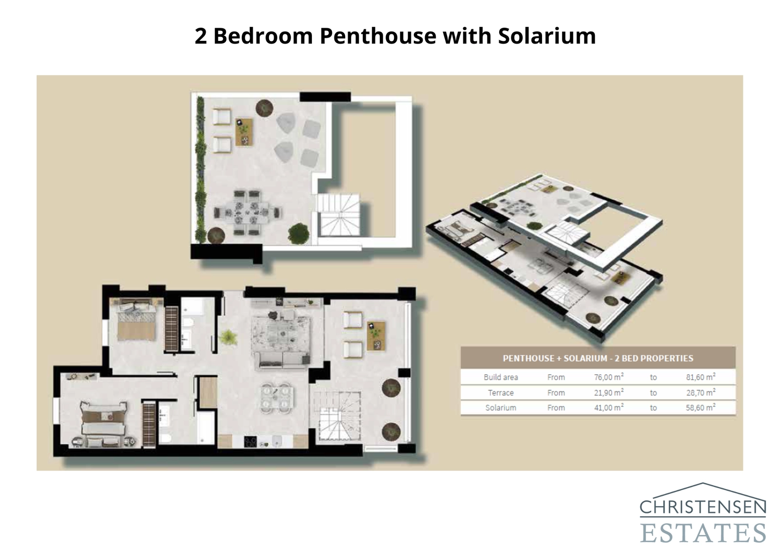 Ático de dos dormitorios con solárium: Un amplio diseño de dos niveles que ofrece un solárium privado en la azotea para la máxima relajación y entretenimiento.
