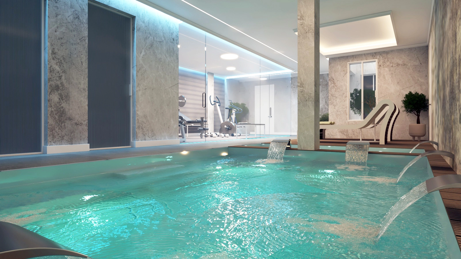 Relájese en su spa interior privado, un santuario de tranquilidad diseñado para la máxima relajación.