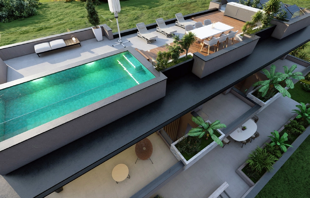 El solárium de la azotea cuenta con otra piscina y amplio espacio para cenar, entretenerse o simplemente relajarse bajo el sol.