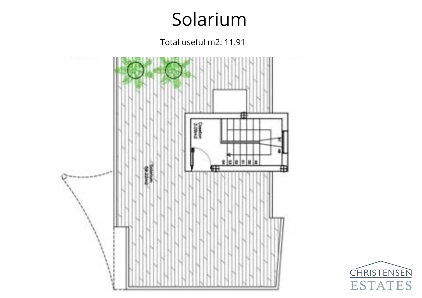 Plano del solárium en la azotea, un espacio versátil de 60 m² perfecto para crear un salón exterior, un comedor o una zona privada para tomar el sol.