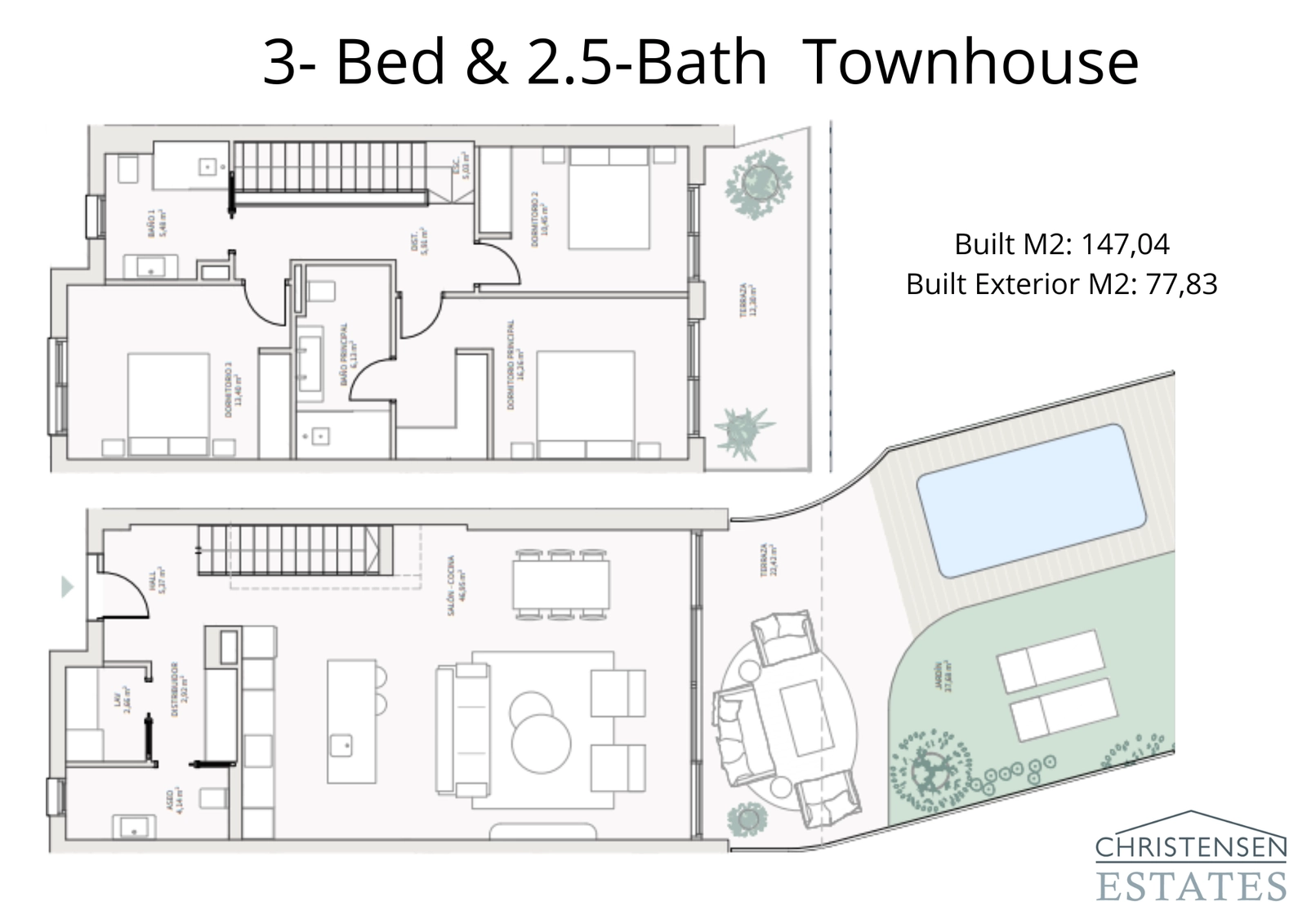 Este espacioso chalet adosado de tres dormitorios distribuye las zonas de día y de noche en dos plantas, con una amplia terraza y piscina privada.