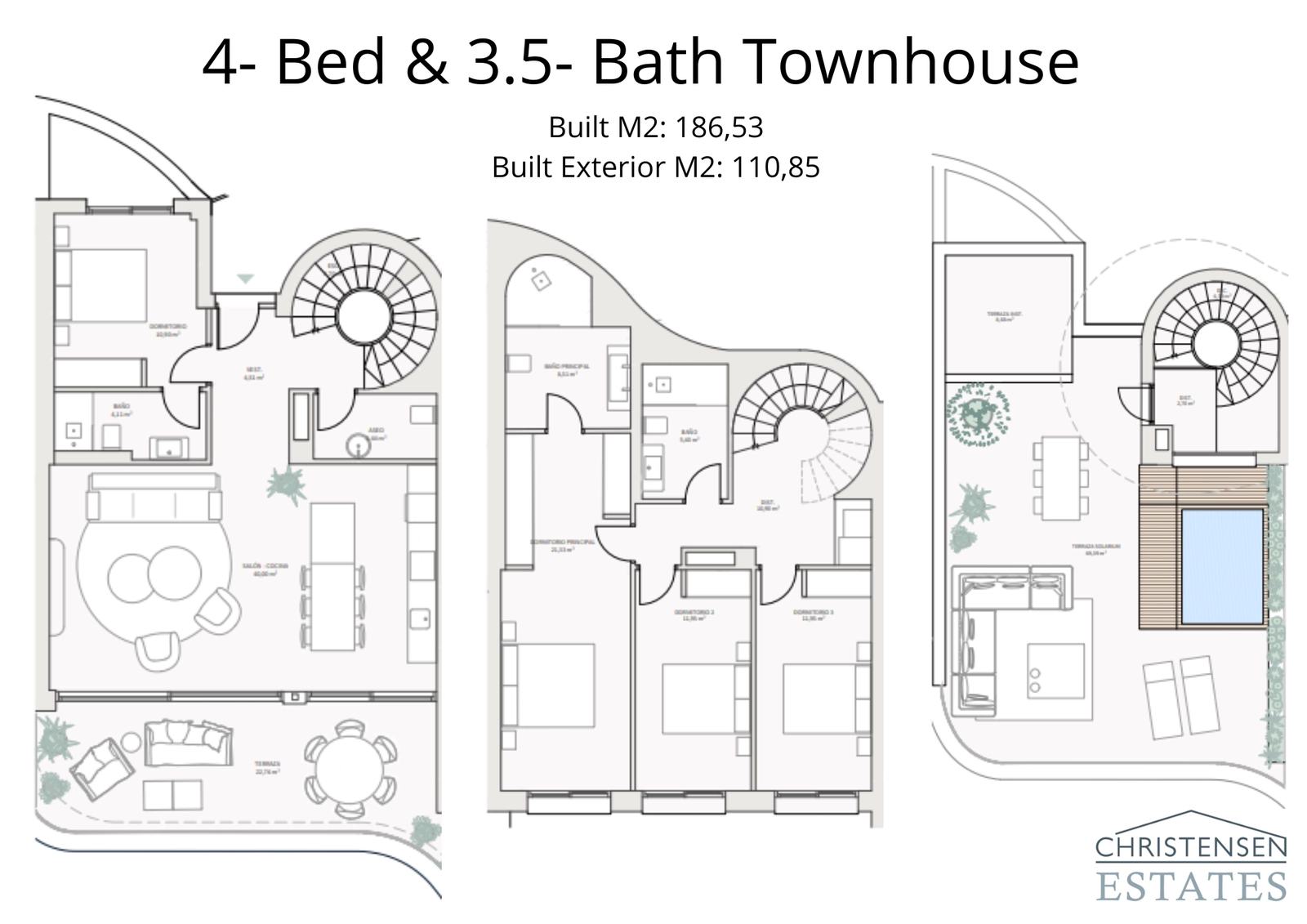 Una espaciosa vivienda de cuatro dormitorios diseñada para el confort y el lujo, con múltiples terrazas y una piscina privada en la azotea.