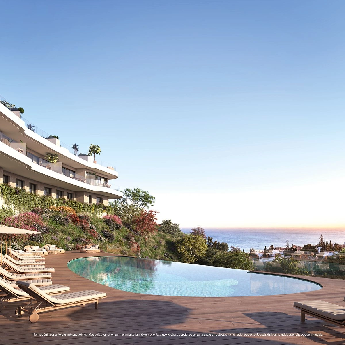 Relájese junto a la impresionante piscina comunitaria, con vistas panorámicas al mar Mediterráneo y la costa de la Costa del Sol.