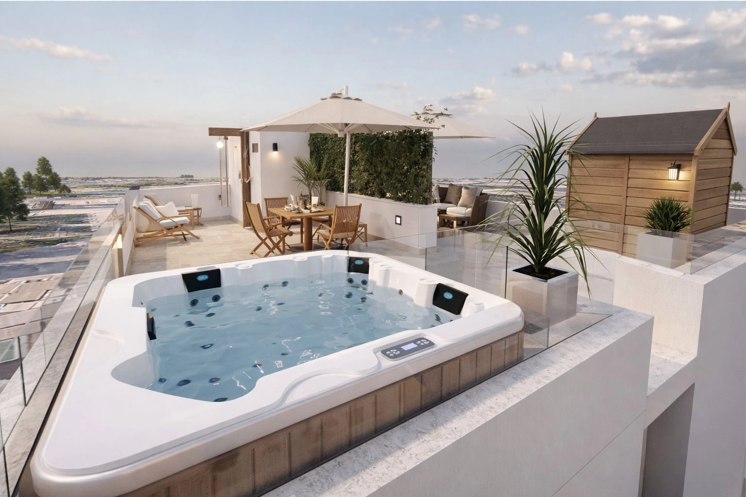 Imagina relajarte en tu jacuzzi privado con vistas sobre los tejados.