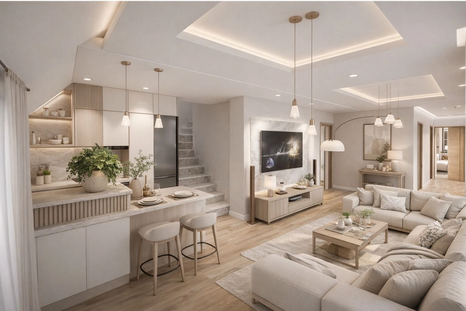 Un salón luminoso y elegante, diseñado para el confort moderno.