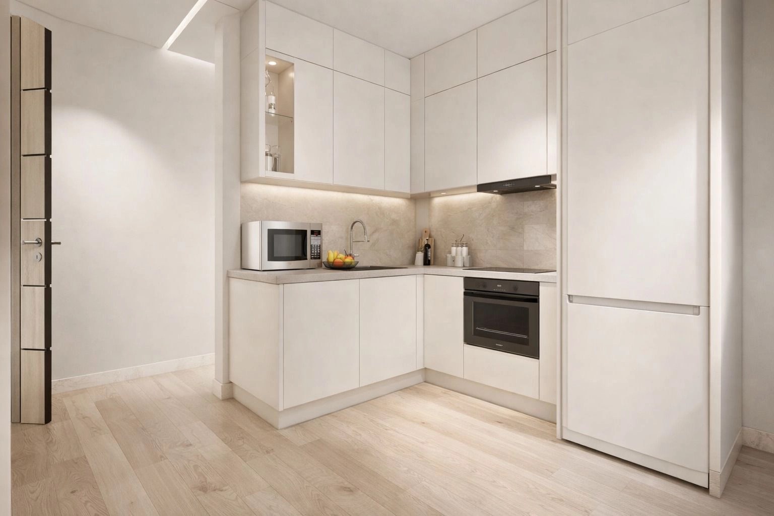 Una cocina de alta calidad, totalmente equipada y con un diseño limpio y minimalista.