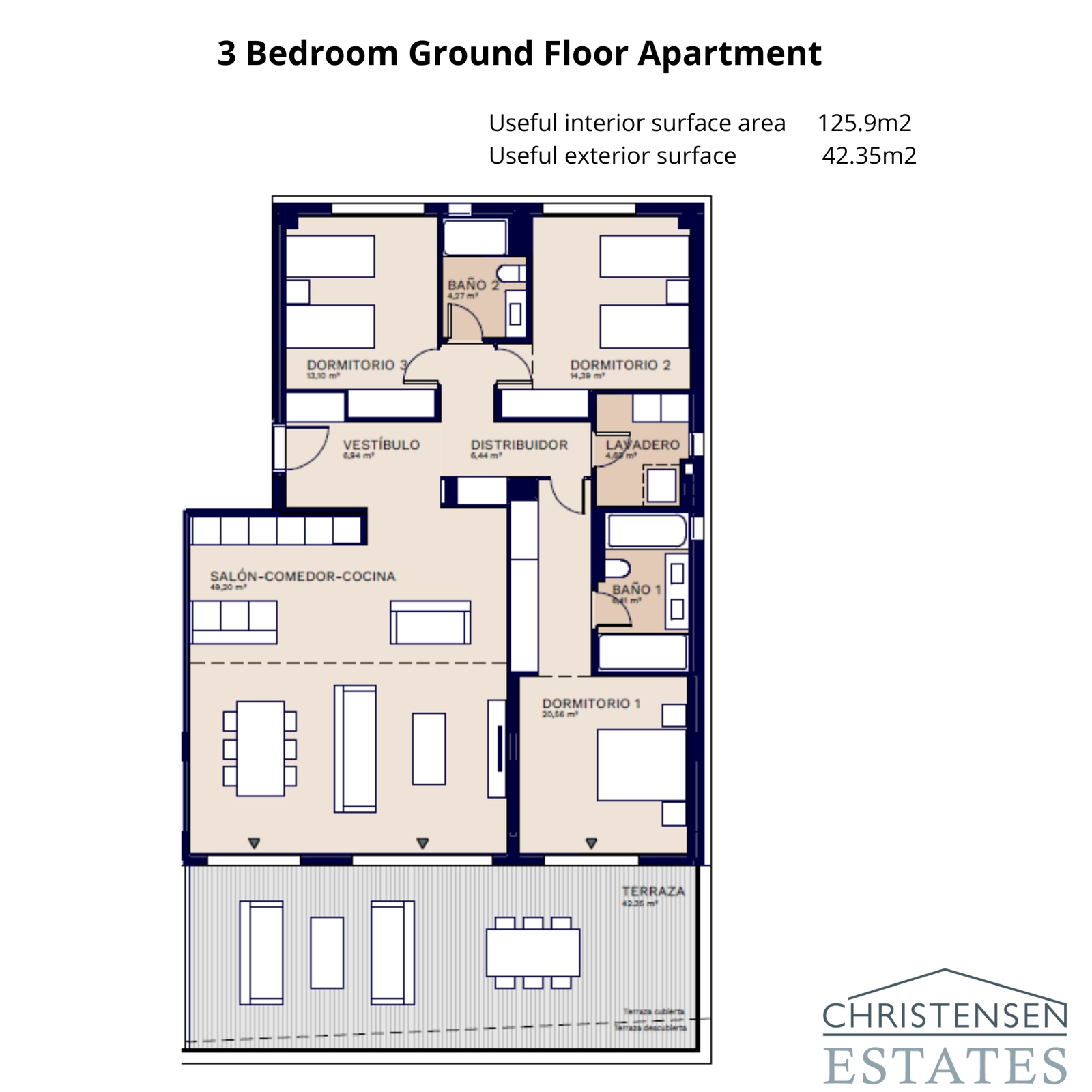 Una espaciosa distribución de tres dormitorios en la planta baja, que ofrece una perfecta vida interior-exterior y amplio espacio.